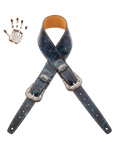 magrabò guitar straps | twin buckle ts embossed seurat petrolio 7 cm sun silver buckle