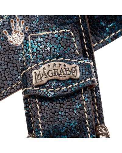 Tracolla per Chitarra e Basso Petrolio Vera Pelle Conciata Al Vegetale 7 Cm Sun Seurat Twin Buckle TS Embossed 