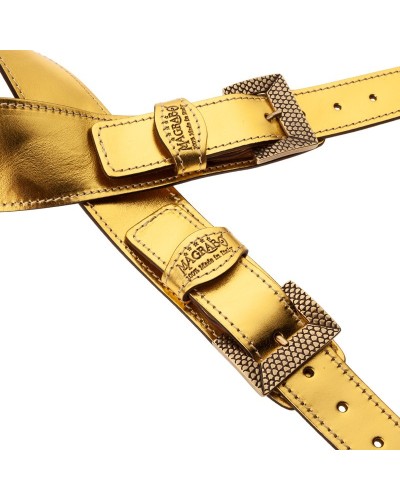 Guitar Strap Gold Genuine Leather 7 Cm Scaled Twin Buckle TS Metallic 