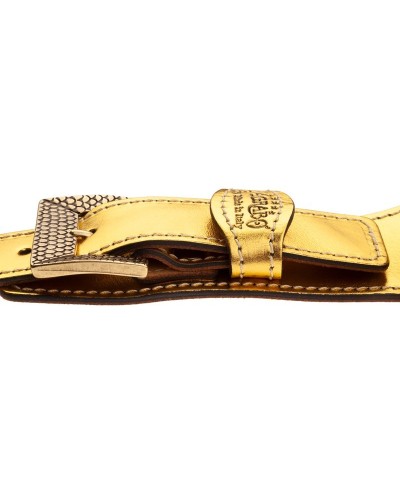 Guitar Strap Gold Genuine Leather 7 Cm Scaled Twin Buckle TS Metallic 