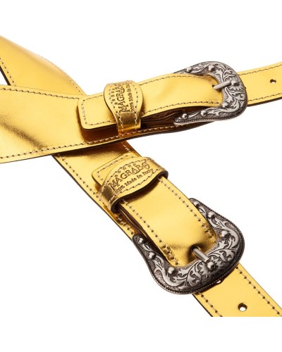 Guitar Strap Gold Genuine Leather 7 Cm Sun Twin Buckle TS Metallic 