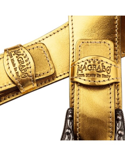 Guitar Strap Gold Genuine Leather 7 Cm Sun Twin Buckle TS Metallic 