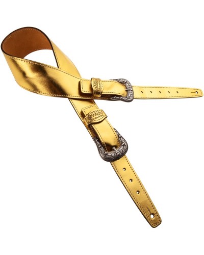 Guitar Strap Gold Genuine Leather 7 Cm Sun Twin Buckle TS Metallic 