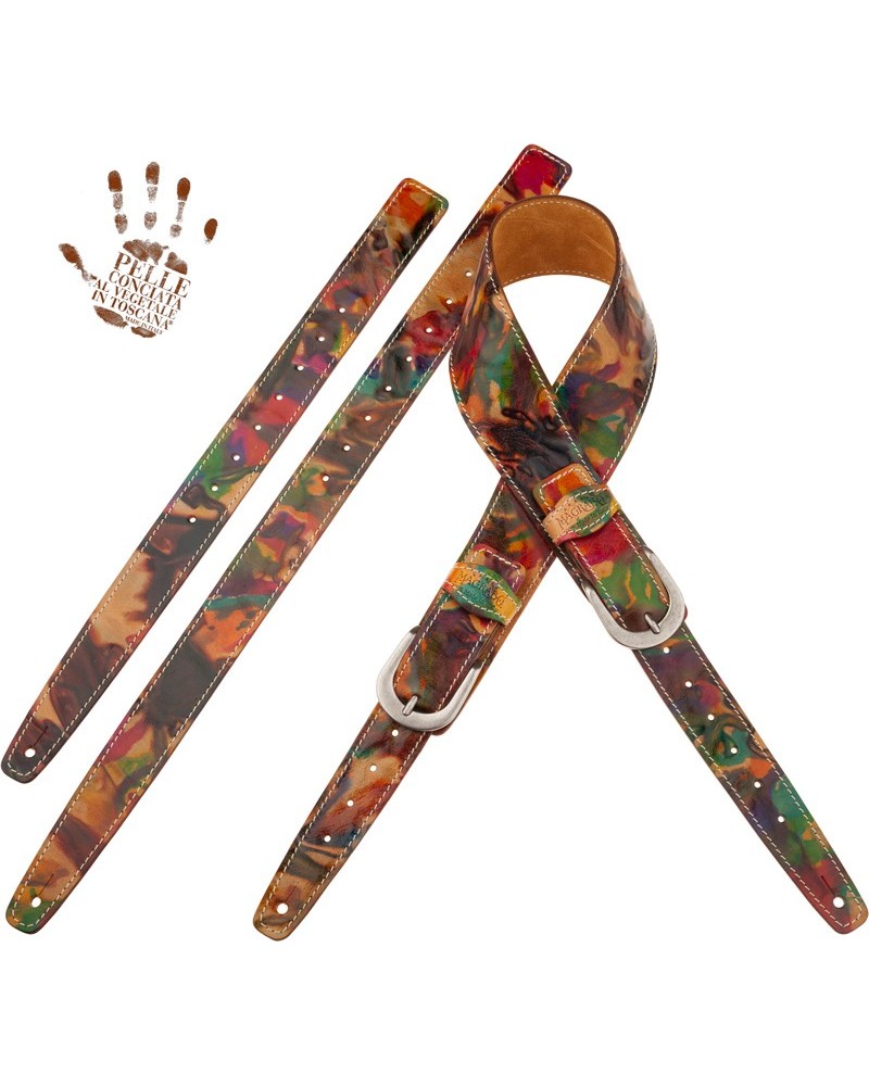 Tracolla per Chitarra e Basso Multicolore Vera Pelle Conciata Al Vegetale 7 Cm Round Twin Buckle TS Paint 