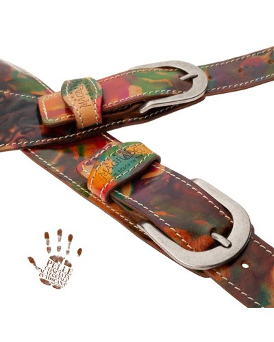 Tracolla per Chitarra e Basso Multicolore Vera Pelle Conciata Al Vegetale 7 Cm Round Twin Buckle TS Paint 