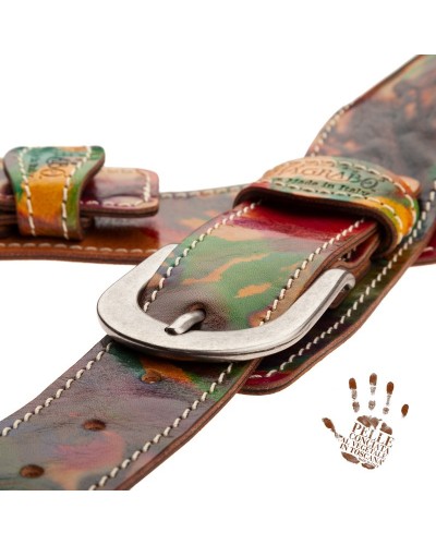 Tracolla per Chitarra e Basso Multicolore Vera Pelle Conciata Al Vegetale 7 Cm Round Twin Buckle TS Paint 