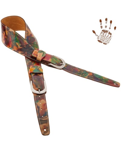 Tracolla per Chitarra e Basso Multicolore Vera Pelle Conciata Al Vegetale 7 Cm Round Twin Buckle TS Paint 