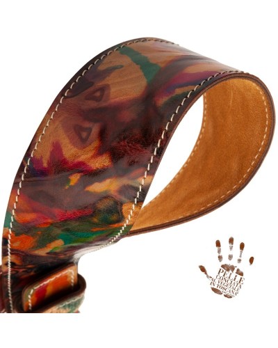 Tracolla per Chitarra e Basso Multicolore Vera Pelle Conciata Al Vegetale 7 Cm Round Twin Buckle TS Paint 