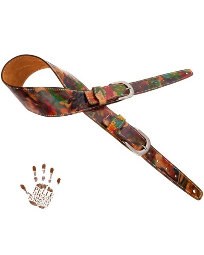 Guitar Strap Multicolor Certified Vegetable Tanned Leather 7 Cm Round Twin Buckle TS Paint 