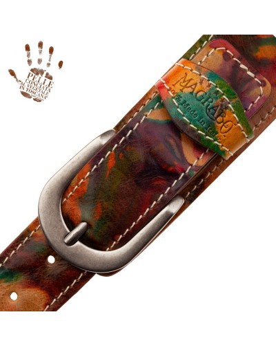 Tracolla per Chitarra e Basso Multicolore Vera Pelle Conciata Al Vegetale 7 Cm Round Twin Buckle TS Paint 