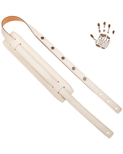 Tracolla per Chitarra e Basso Bianco Vera Pelle Conciata Al Vegetale 7 Cm Bottoni Capitan Fede Vintage VS Core 