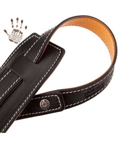 Guitar Strap Black Certified Vegetable Tanned Leather 7 Cm Buttons Capitan Fede Vintage VS Core 