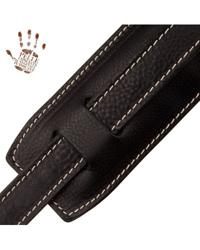 Guitar Strap Black Certified Vegetable Tanned Leather 7 Cm Buttons Capitan Fede Vintage VS Core 