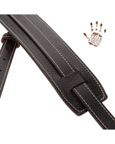 Guitar Strap Black Certified Vegetable Tanned Leather 7 Cm Buckle Vintage VS Core 