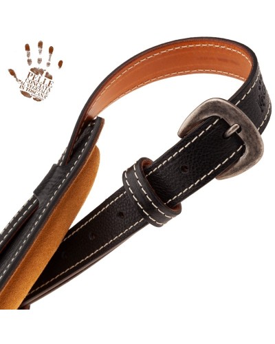 Guitar Strap Black Certified Vegetable Tanned Leather 7 Cm Buckle Vintage VS Core 