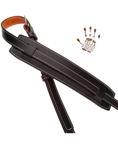 Guitar Strap Black Certified Vegetable Tanned Leather 7 Cm Buckle Vintage VS Core 