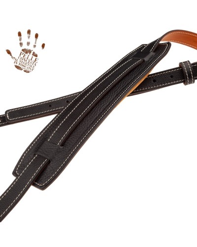 Guitar Strap Black Certified Vegetable Tanned Leather 7 Cm Buckle Vintage VS Core 