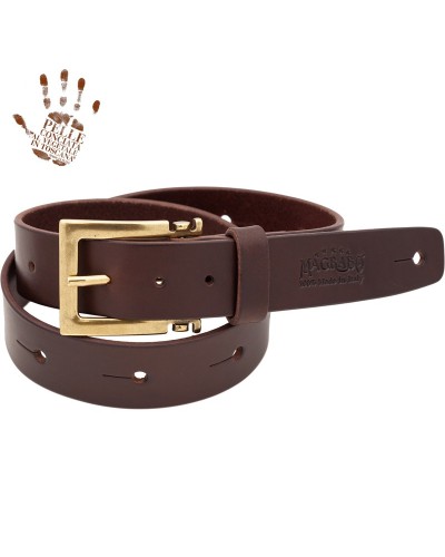 belt & strap cintura in vera pelle di toro marrone scuro 4 cm, fibbia meccano ottone