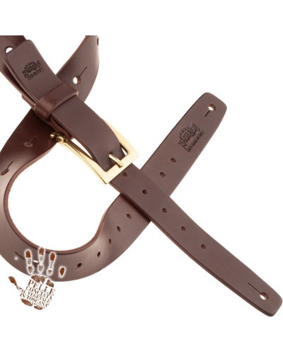 belt & strap cintura in vera pelle di toro marrone scuro 4 cm, fibbia meccano ottone