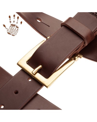 belt & strap cintura in vera pelle di toro marrone scuro 4 cm, fibbia meccano ottone