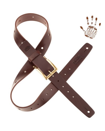 belt & strap cintura in vera pelle di toro marrone scuro 4 cm, fibbia meccano ottone