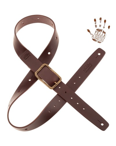 belt & strap cintura in vera pelle di toro marrone scuro 4 cm, fibbia old square ottone