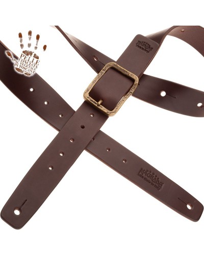 belt & strap cintura in vera pelle di toro marrone scuro 4 cm, fibbia old square ottone