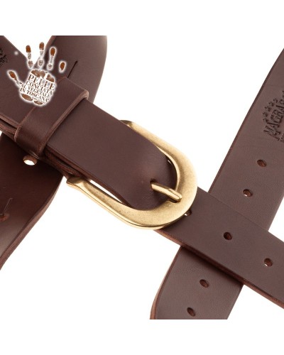 belt & strap cintura in vera pelle di toro marrone scuro 4 cm, fibbia round ottone