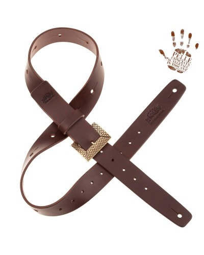 belt & strap cintura in vera pelle di toro marrone scuro 4 cm, fibbia scaled ottone