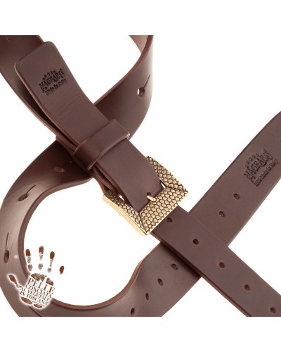 belt & strap cintura in vera pelle di toro marrone scuro 4 cm, fibbia scaled ottone