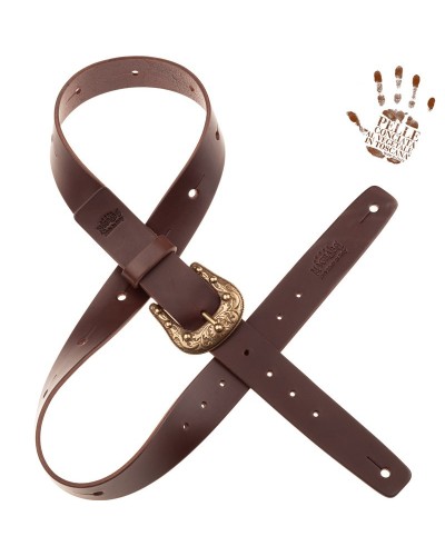 belt & strap cintura in vera pelle di toro marrone scuro 4 cm, fibbia sun ottone