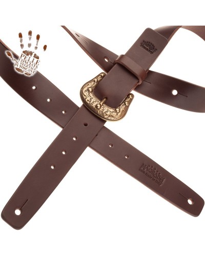 belt & strap cintura in vera pelle di toro marrone scuro 4 cm, fibbia sun ottone