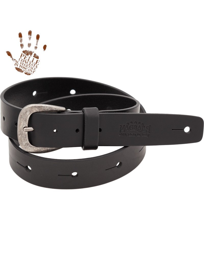 belt & strap cintura in vera pelle di toro nero 4 cm, fibbia classic argento