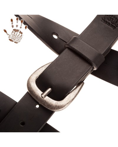 belt & strap cintura in vera pelle di toro nero 4 cm, fibbia classic argento