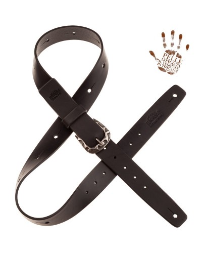 belt & strap cintura in vera pelle di toro nero 4 cm, fibbia flames argento