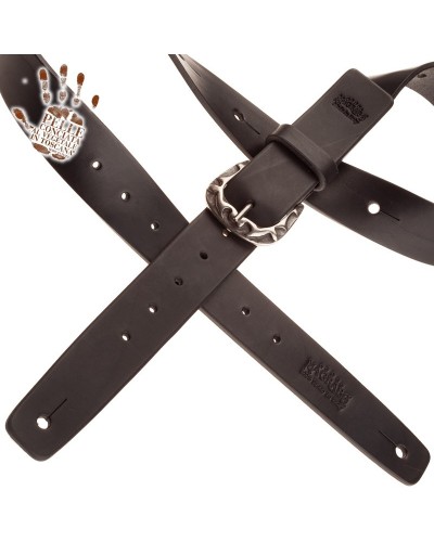 belt & strap cintura in vera pelle di toro nero 4 cm, fibbia flames argento