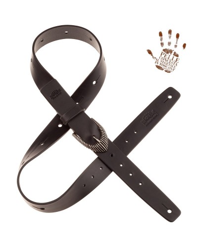 magrabò guitar straps | belt & strap in genuine bull leather, black 4 cm, groove silver buckle