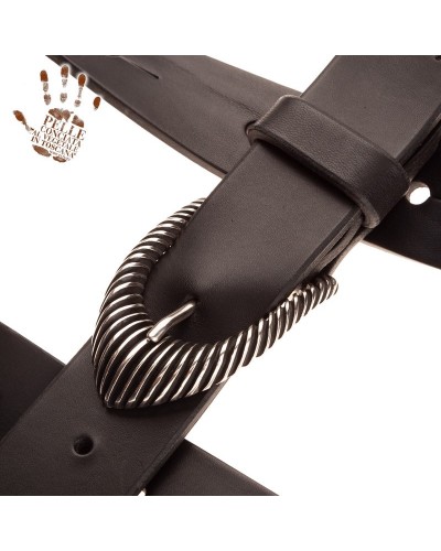 magrabò guitar straps | belt & strap in genuine bull leather, black 4 cm, groove silver buckle