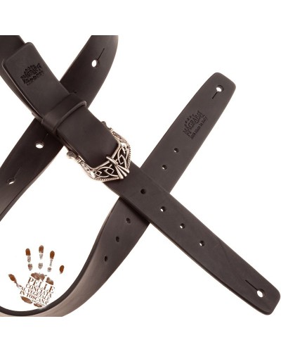 magrabò guitar straps | belt & strap in genuine bull leather, black 4 cm, king silver buckle