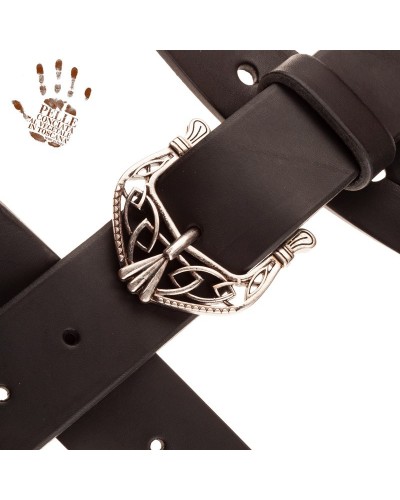 belt & strap cintura in vera pelle di toro nero 4 cm, fibbia king argento