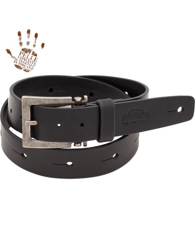 magrabò guitar straps | belt & strap in genuine bull leather, black 4 cm, meccano silver buckle