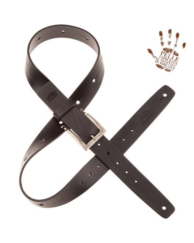 magrabò guitar straps | belt & strap in genuine bull leather, black 4 cm, meccano silver buckle