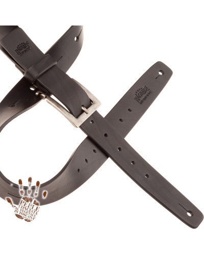 magrabò guitar straps | belt & strap in genuine bull leather, black 4 cm, meccano silver buckle