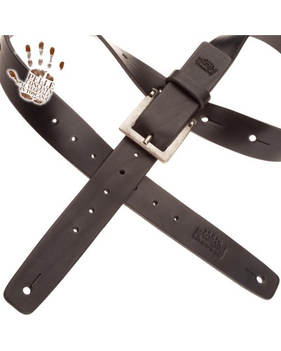 magrabò guitar straps | belt & strap in genuine bull leather, black 4 cm, meccano silver buckle