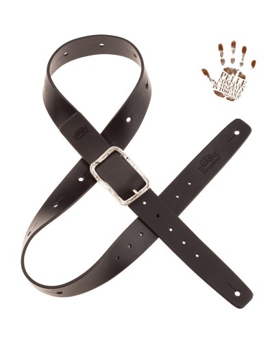 magrabò guitar straps | belt & strap in genuine bull leather, black 4 cm, old square silver buckle