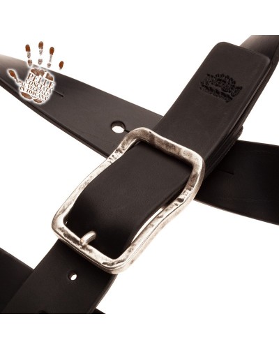 magrabò guitar straps | belt & strap in genuine bull leather, black 4 cm, old square silver buckle