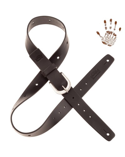 magrabò guitar straps | belt & strap in genuine bull leather, black 4 cm, round silver buckle