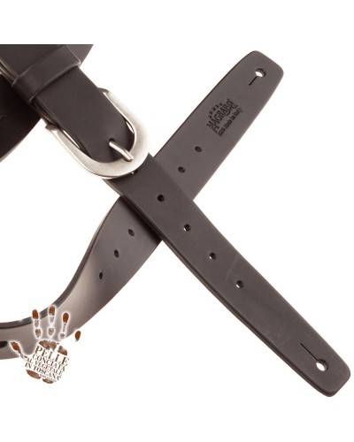 magrabò guitar straps | belt & strap in genuine bull leather, black 4 cm, round silver buckle