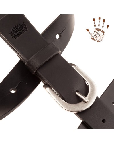 belt & strap cintura in vera pelle di toro nero 4 cm, fibbia round argento