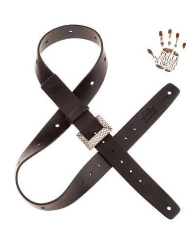 belt & strap cintura in vera pelle di toro nero 4 cm, fibbia scaled argento